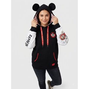 Disney 100 Loungefly Mickey Mouseketeers Ear Hoodie Black White 2XL F36324WDLF